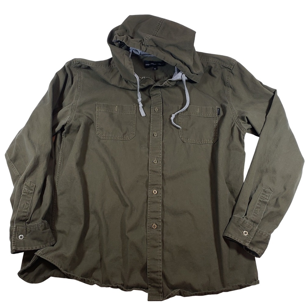 Molokai Olive Green Hooded‎ Button Up Utility Jacket Mens XL Chest Pockets